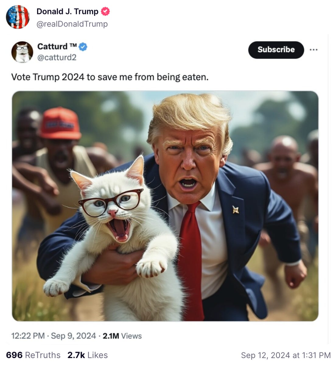 Trump AI pet eating hoax post