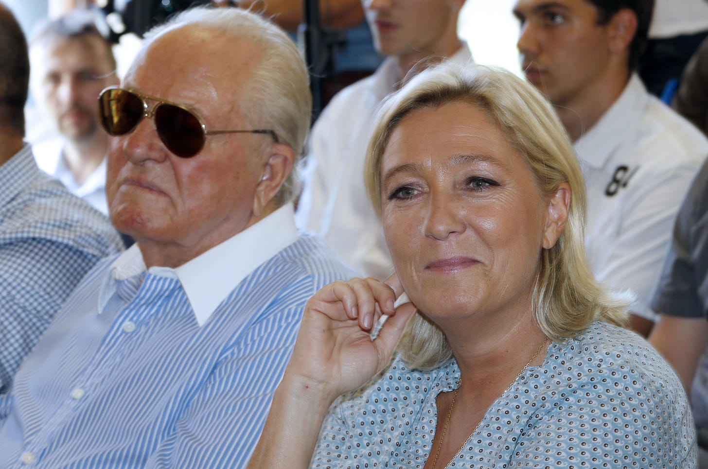 Jean-Marie and Marine Le Pen, 2014 (Valery Hache/AFP via Getty Images).
