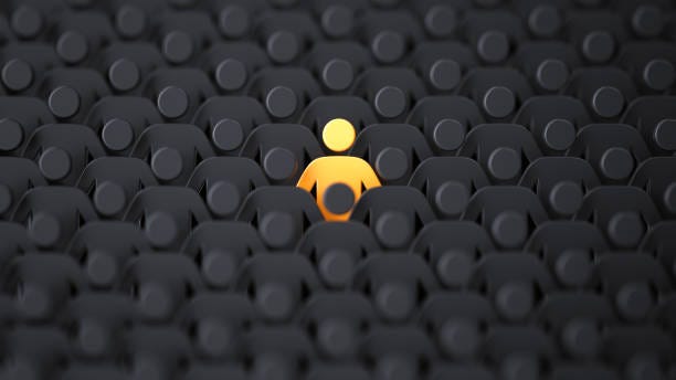 Yellow Human Shape Among Dark Ones Standing Out Of Crowd Concept Stock  Photo - Download Image Now - iStock