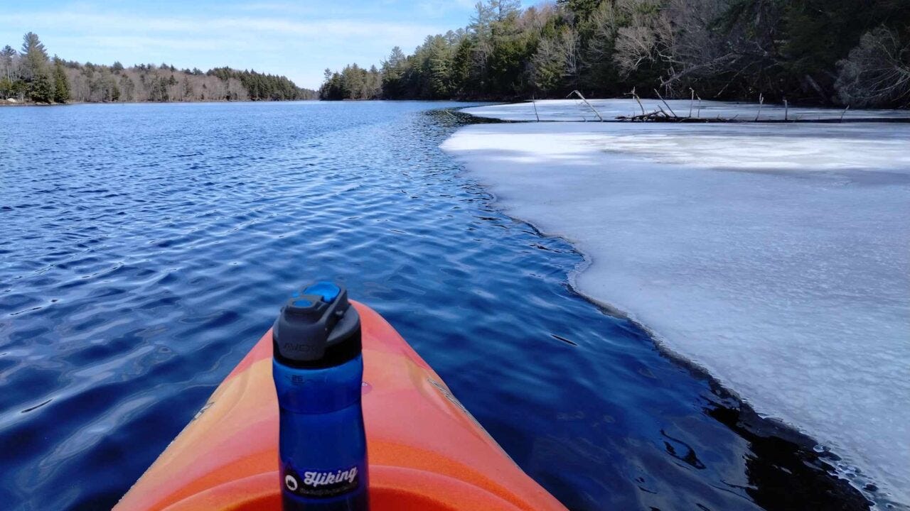 Kayaking on open Adirondack waters a month too early