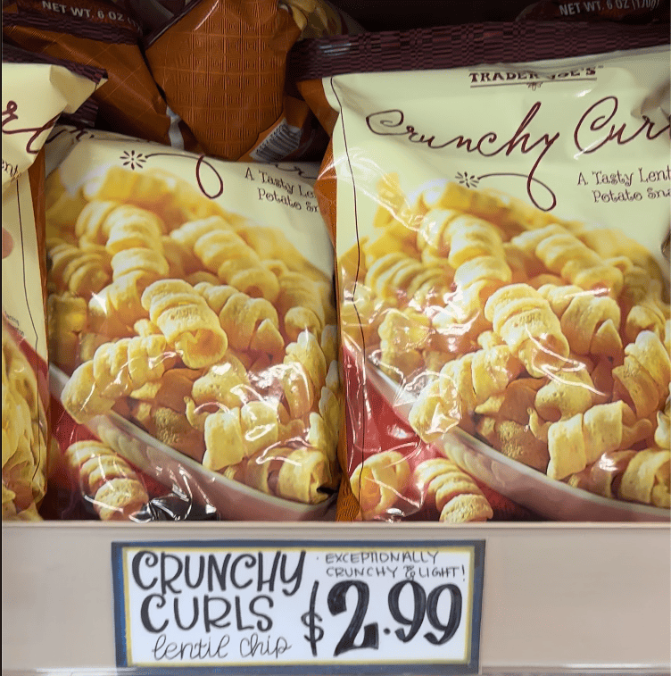 crunchy curls lentil chips  at trader joes