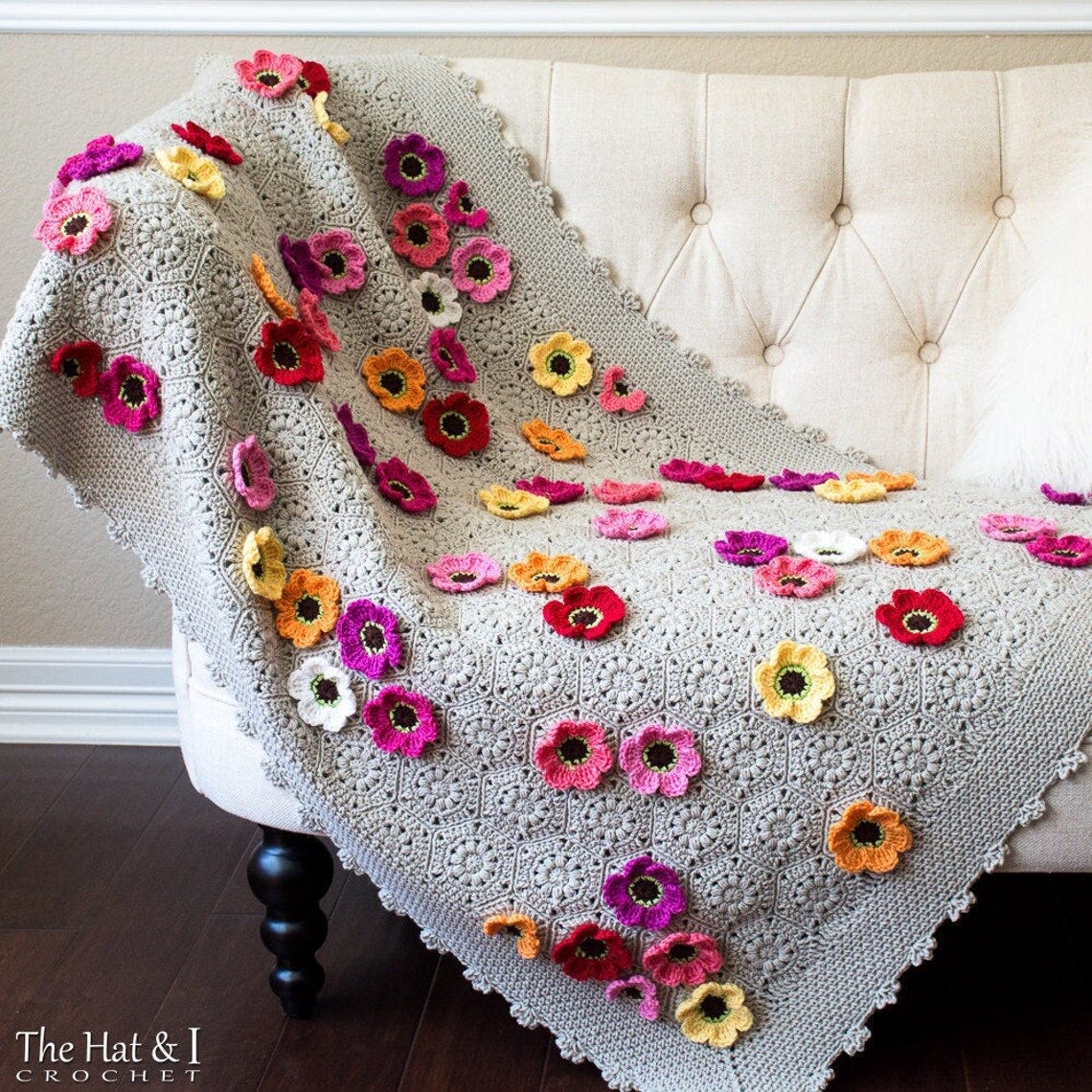 Crochet PATTERN Flowerghan crochet blanket pattern, flower throw blanket pattern, afghan pattern, crochet baby blanket PDF Download image 1