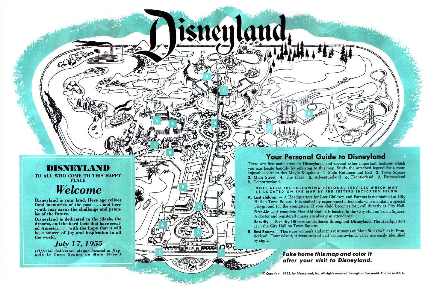Map of Disneyland by Disneyland Inc. (1955) : r/MapPorn