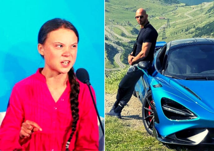 Andrew Tate: 'I have 33 cars'- Greta Thunberg ridiculed as Andrew Tate  flexes his Bugatti, two Ferraris, and more