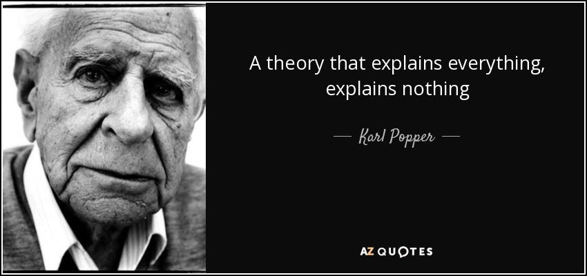 Karl Popper quote: A theory that explains everything, explains nothing