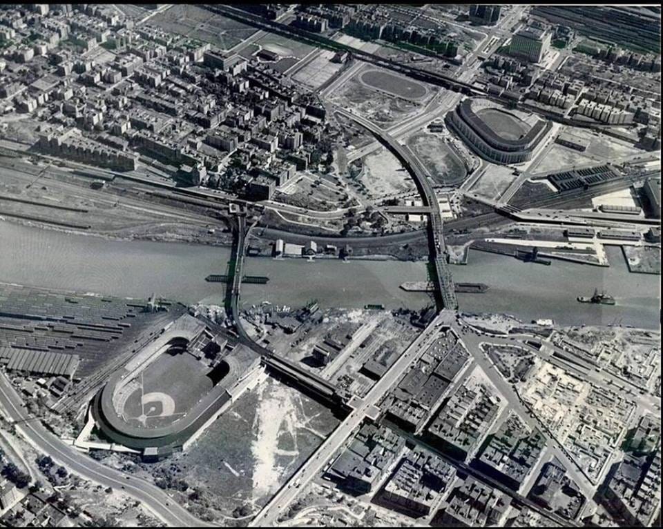 Polo Grounds and Yankee Stadium, New York City, ca 1943 ...