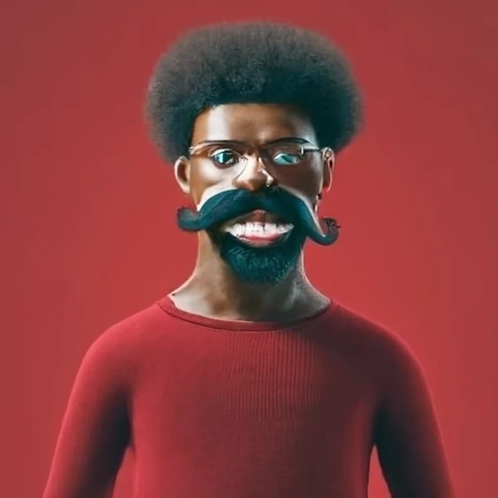 Jake State Farm black man with mustache and red sweater