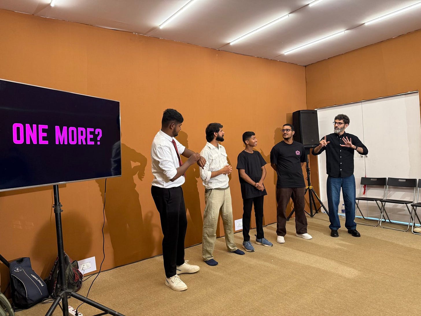 Visual Vernacular at the Serendipity Arts Festival. From left: Deepak KC, Amaldeep, Soham Gaikwad, Benin Varghese and Hardeep Singh. 