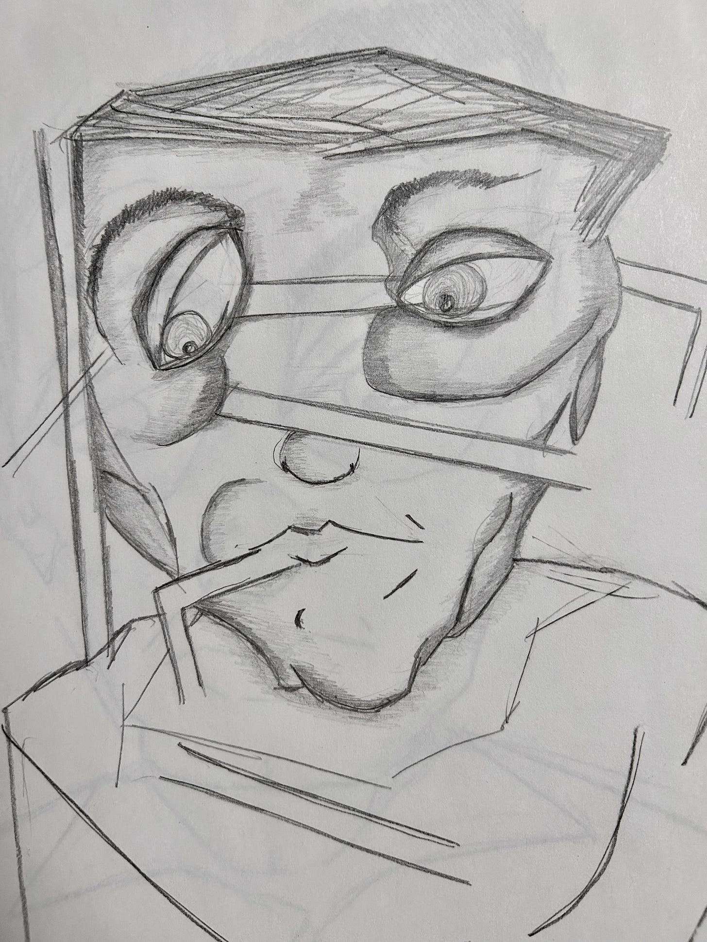 pencil drawing of a man's face, abstract
