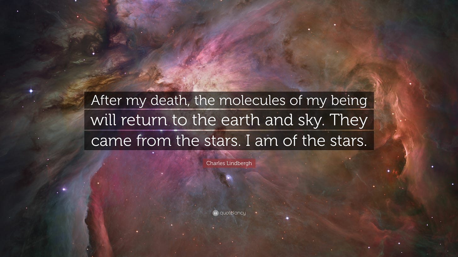 Image result from https://quotefancy.com/quote/1298793/Charles-Lindbergh-After-my-death-the-molecules-of-my-being-will-return-to-the-earth-and