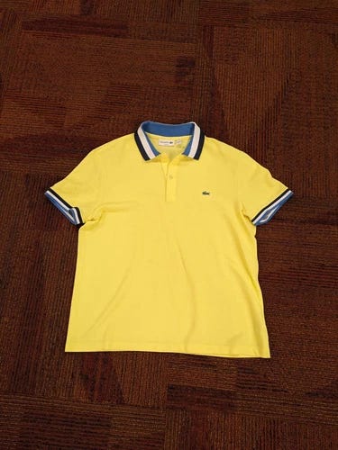 Lacoste Polo Shirt Mens L Large Yellow Knit Rugby Slim Fit Ringer Vintage 90s - Picture 1 of 8