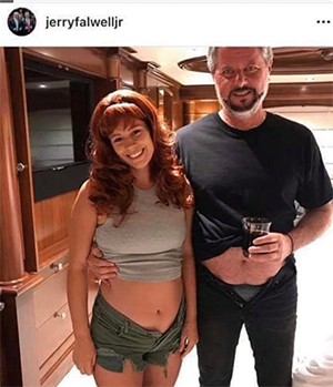 Screenshot from Falwell Jr.’s twitter account shows Falwell Jr with his pants unzipped with a lady friend, also pants unzipped