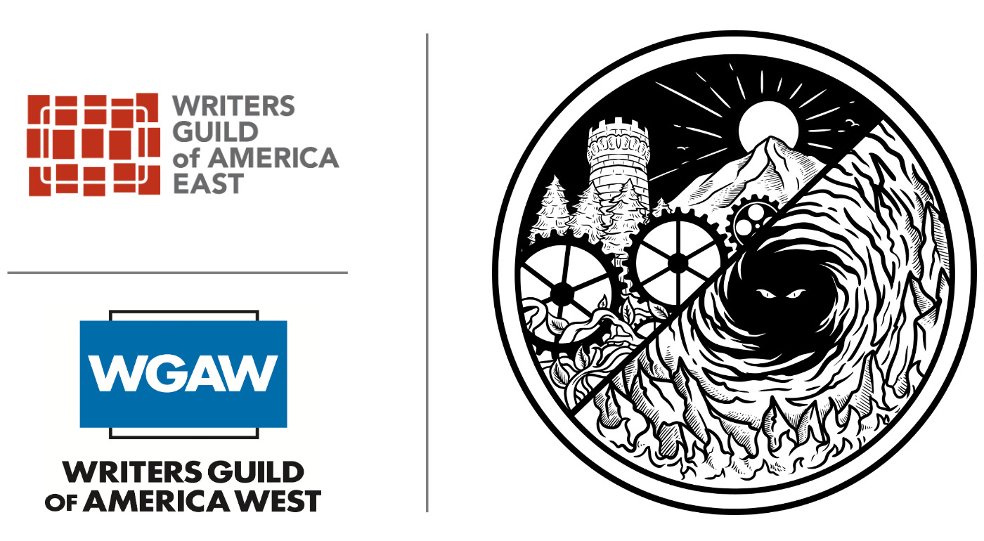 The Writers Guild of America East and West logos beside the Distant Reaches logo.