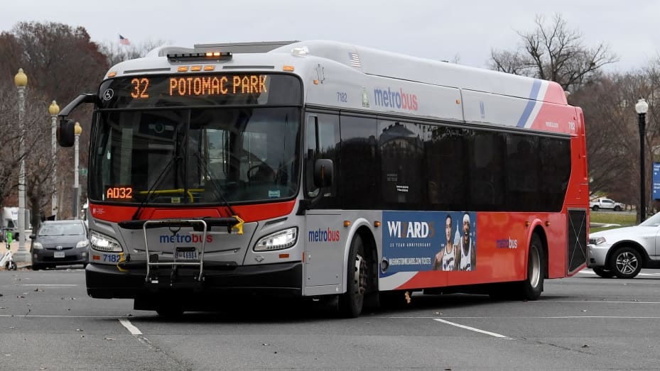 A bus is seen in Washington, DC, on December 12, 2022. - The Washington government voted to institute free bus rides for all starting in the summer of 2023.