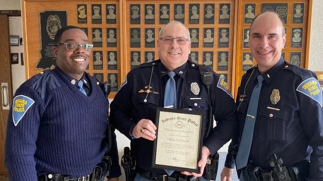 Trooper Jeff Council retirement picture. (Indiana State Police-Lowell Post photo)