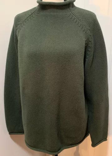 J Crew Sweater Mens Lg Green Roll Neck Cotton Knit Fisherman Heavy VG Chunky GUC