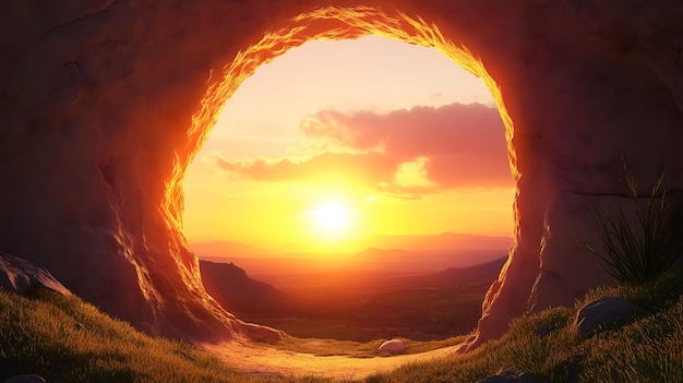 The sunrise illuminating the empty tomb at the moment of Jesus resurrection  | Premium AI-generated image