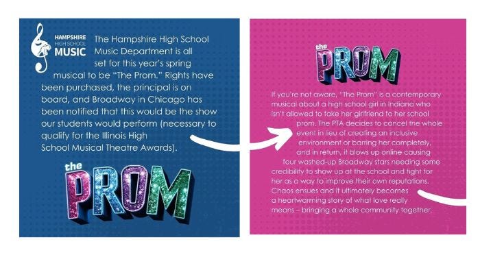 social media graphics that popped up the weekend of october 20-21 to describe what happened with The Prom at Hampshire High School. 