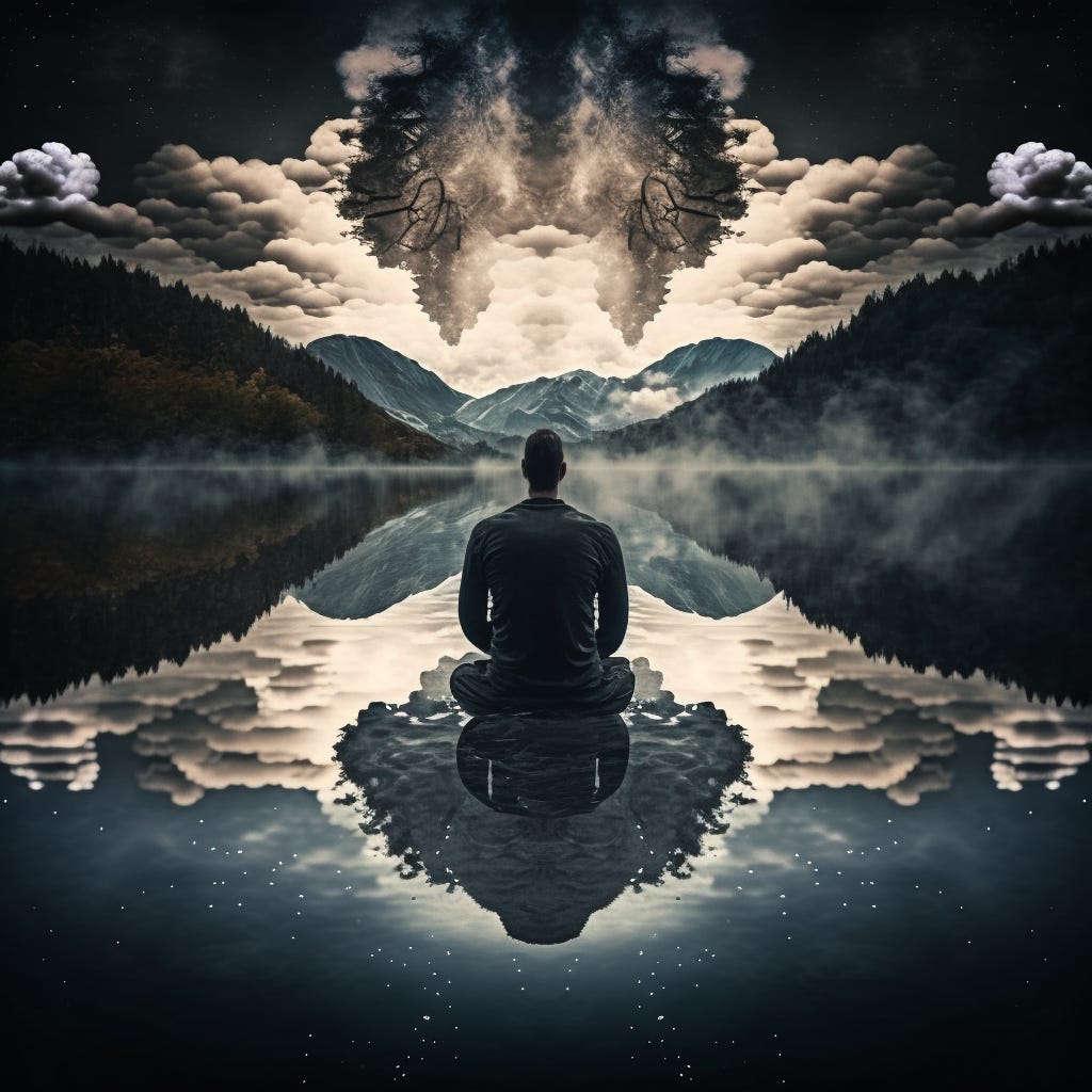 A man meditating on a lake