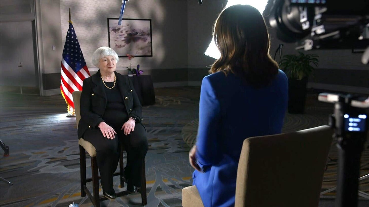 PHOTO: Treasury Secretary Janet Yellen speaks during an interview with ABC News' Elizabeth Schulze, on Jan. 25, 2024.