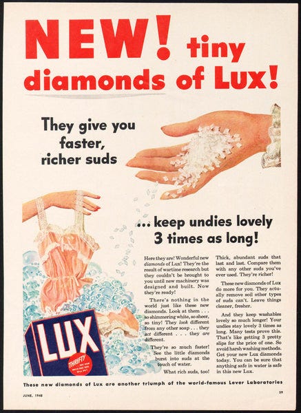 Vintage magazine ad LUX LAUNDRY DETERGENT from 1948 tiny diamonds of Lux  soap
