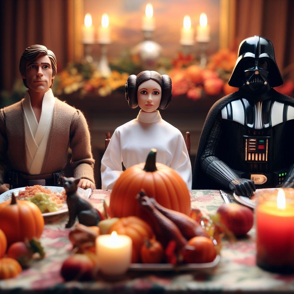 luke, leia and vader at thanksgiving