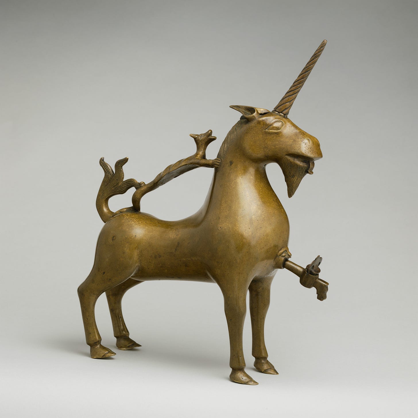 Metal sculpture of unicorn