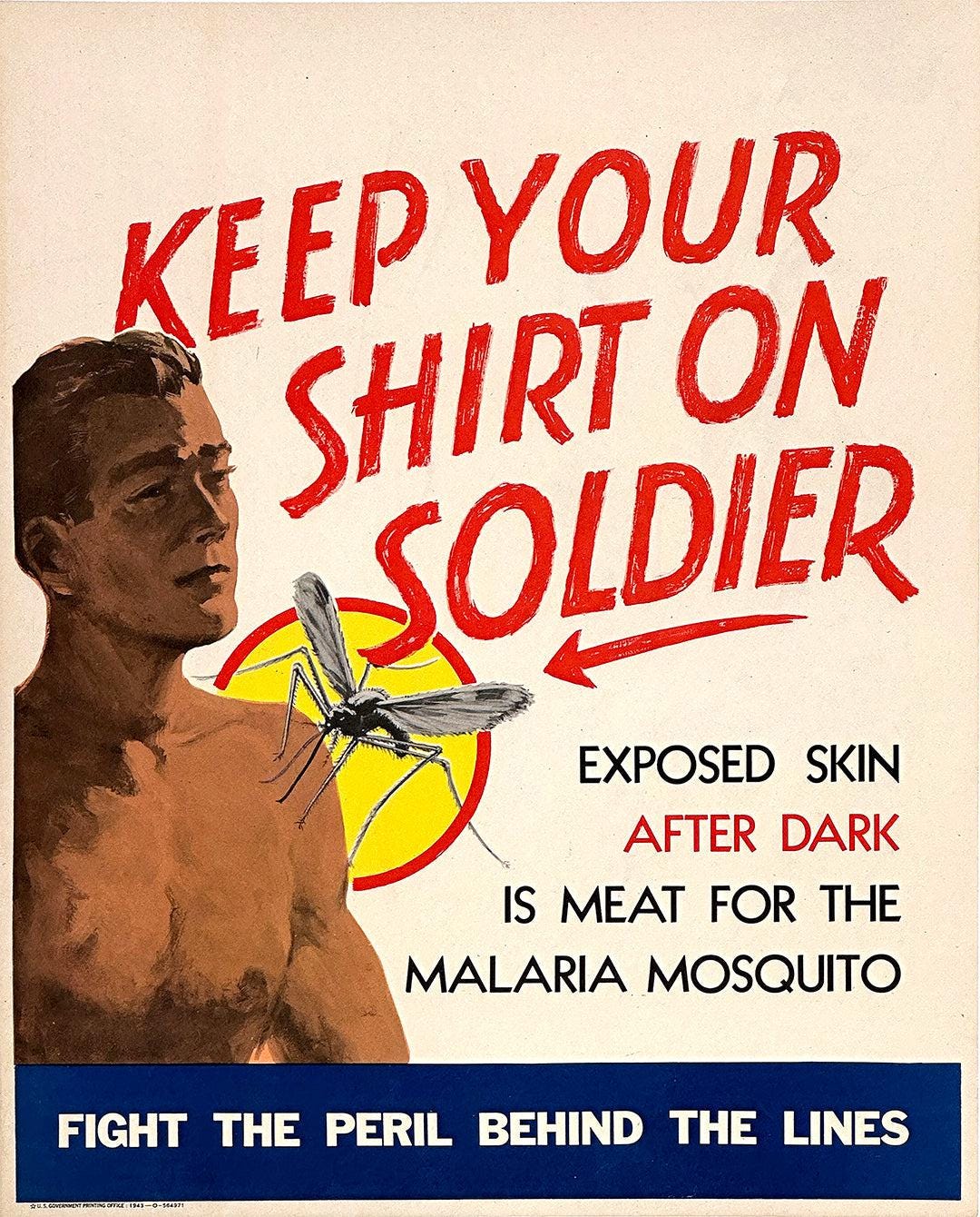 Original Vintage Anti Malaria WWII Poster Keep Your Shirt On Soldier 1943 –  The Ross Art Group