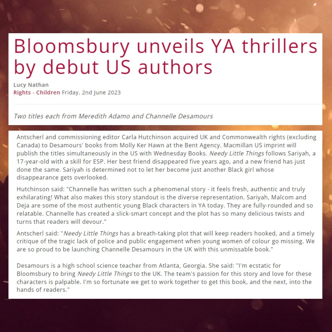 Screenshot from Brook Brunch press release titled, "Bloomsbury unveils YA thrillers by debut US authors."