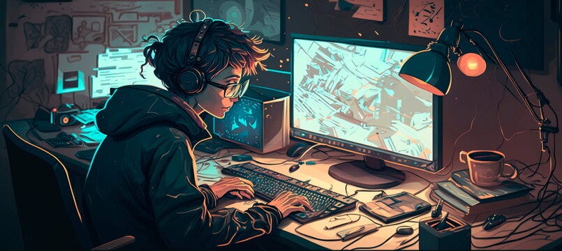 A programmer working at a computer Generative AI Stock Illustration | Adobe  Stock