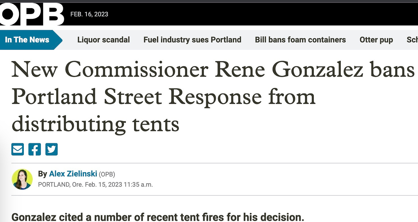 New Commissioner Rene Gonzalez bans Portland Street Response from distributing tents