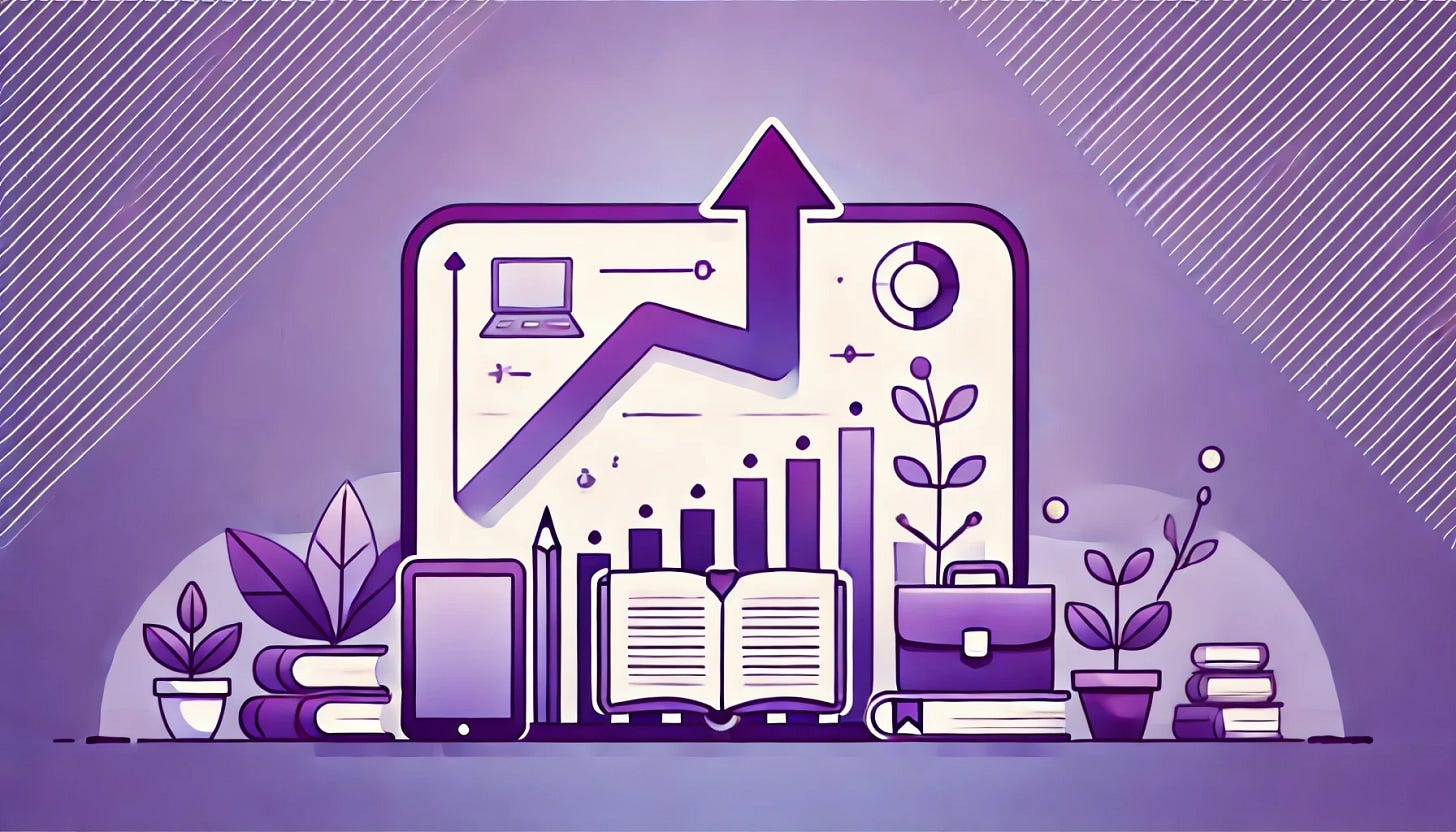 A minimalistic cartoon-style illustration in purple tones, featuring a plain purple gradient background transitioning from deep purple to lavender. All miscellaneous shapes, symbols, and elements like upward arrows, books, and devices have been removed, leaving only the clean and simple background. The composition is rectangular, highlighting a focus on simplicity and clarity.