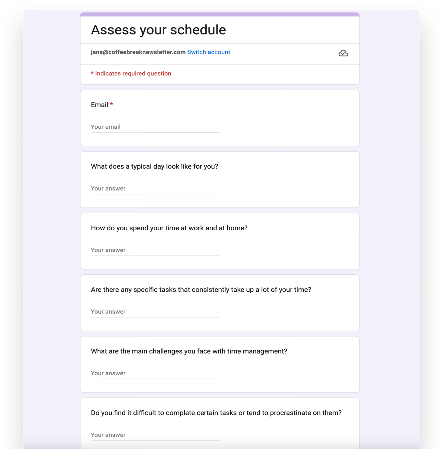 Google form to help you assess your schedule