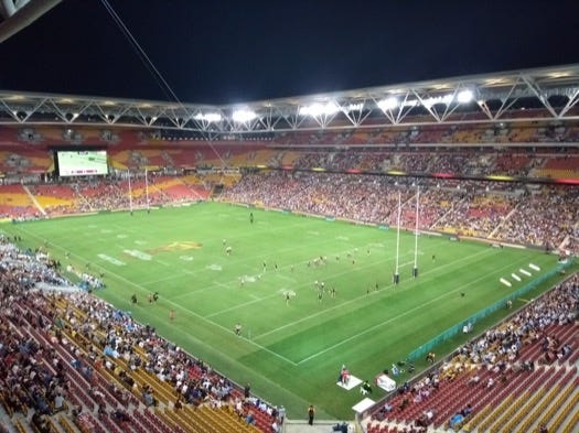 Rugby League WC action, in a less-than full stadium