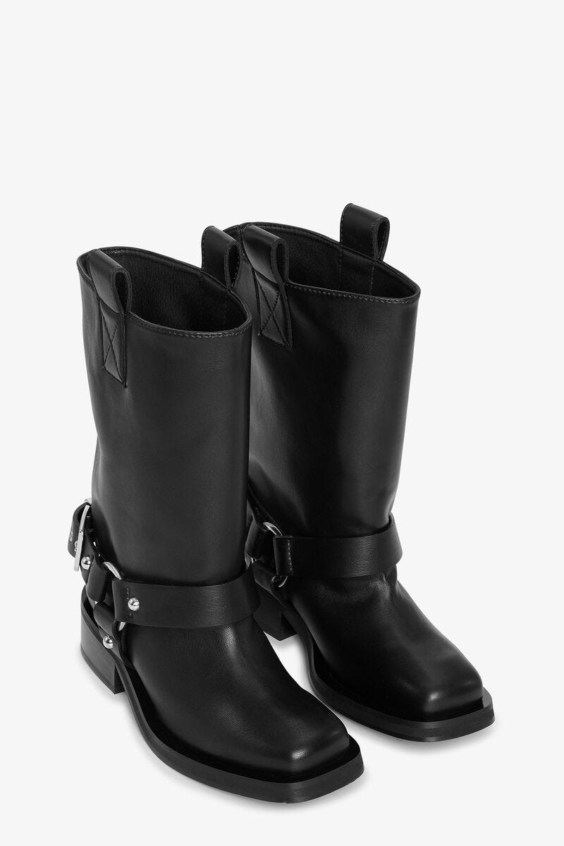 Black Mid Shaft Biker Boots, Polyurethane, in colour Black - 2 - GANNI