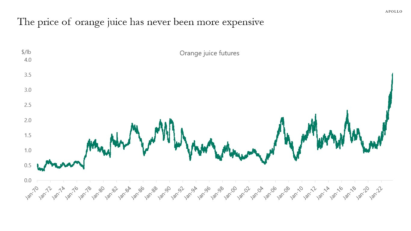 The price of orange juice has never been more expensive