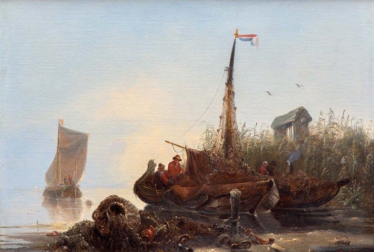'Fishers in the reed' - olieverf op doek: Albert van Beest (herkomst: voorm. coll. Venduehuis Den Haag)