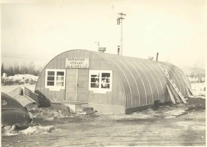 The Spenard, Alaska Post Office in 1949 was in this Quonset Hut.