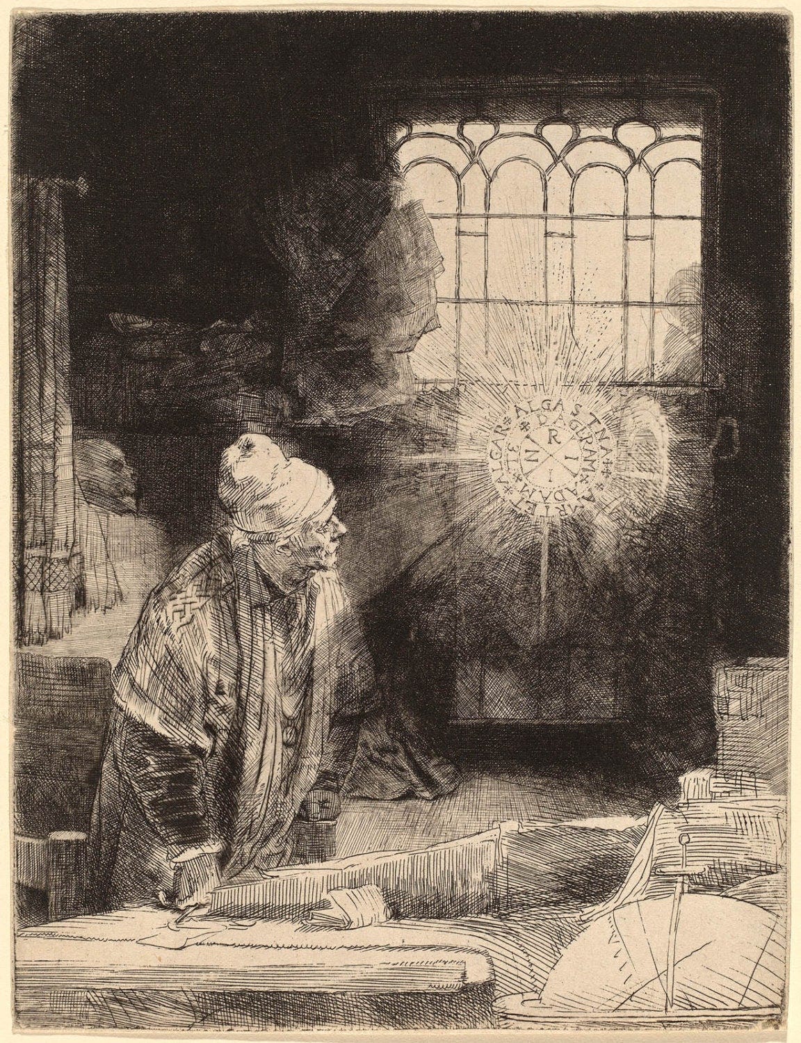 Reproductions of Rembrandt Etchings. Faust, c. 1652. Rembrandt van Rijn,  Fine Art Print.