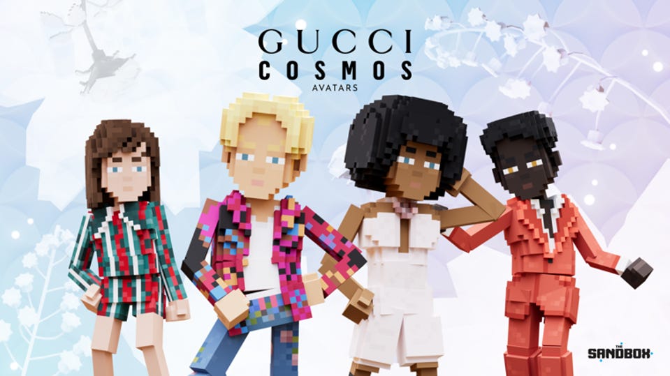 Gucci avatars in the new Gucci Cosmos Land experience on The Sandbox