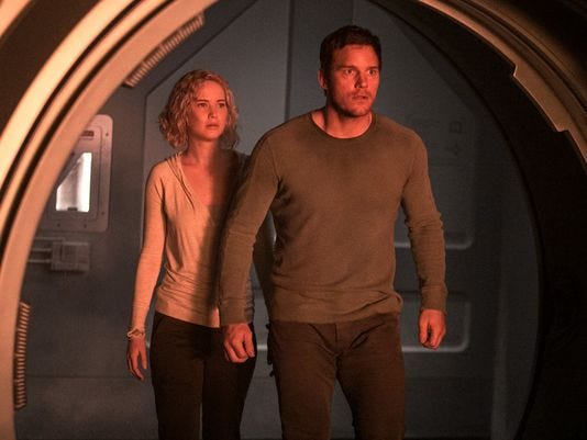 jennife lawrence walking chris pratt for passengers