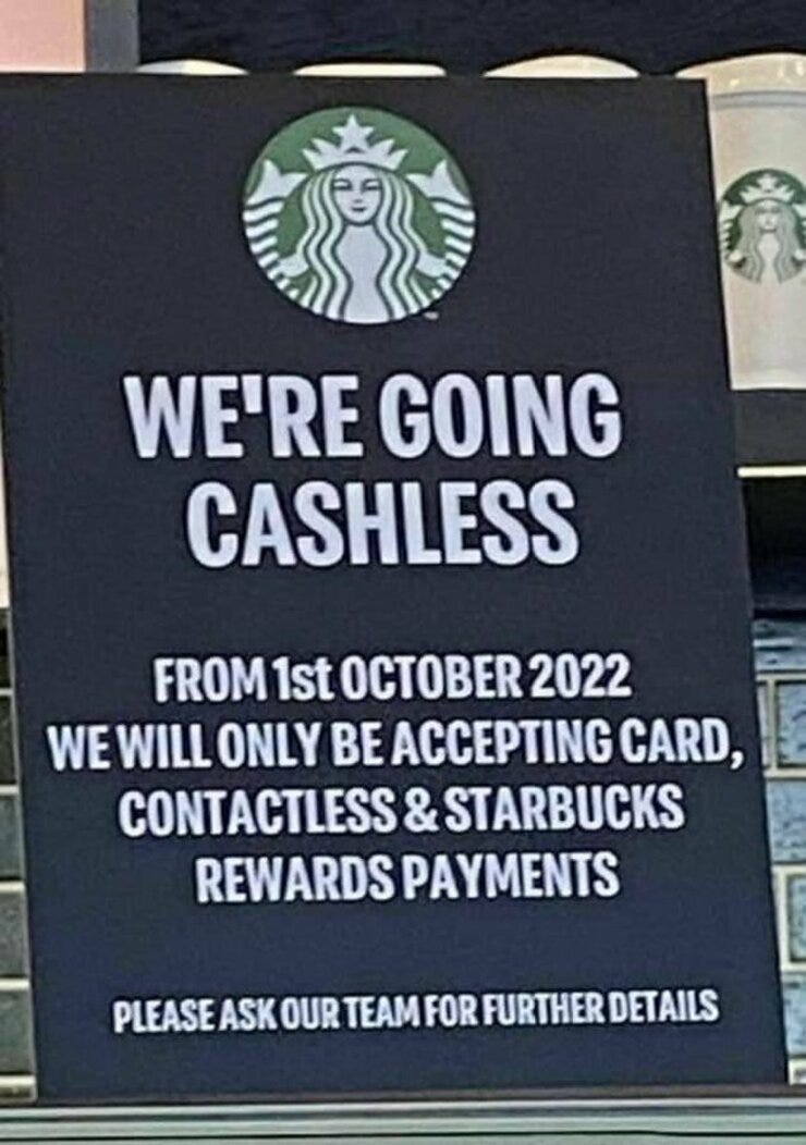 Starbucks announced they're going cashless in October to protect employees from viruses