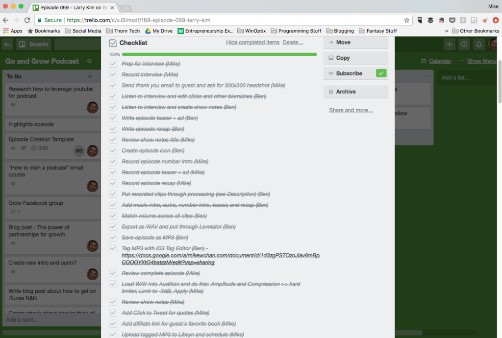 Trello podcast episode checklist