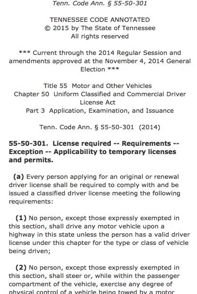 The driver license statute in Tennessee applies to those who apply.