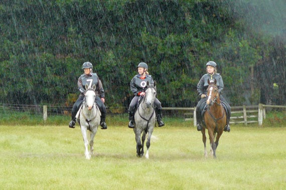 From left, Raffeah (Lyn), Naseebah (Kimberley) and Kassanova (Robin) coming in from the second loop at Sandy Point.