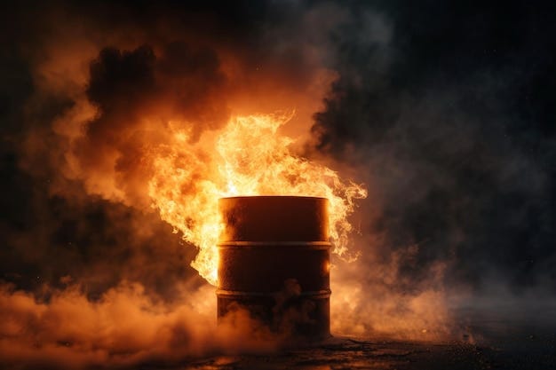 Engulfed In Smoke Fiery Oil Barrel Against A Dark Backdrop | Premium  AI-generated image