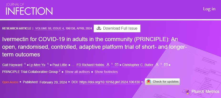 screenshot of a Journal of Infection research article about an Ivermectin for COVID-19 study