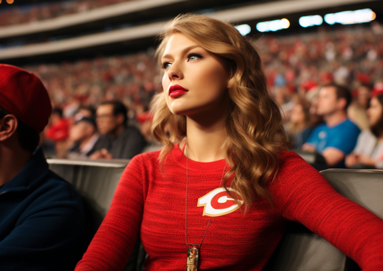 Taylor Swift sitting in the stands during an NFL game.