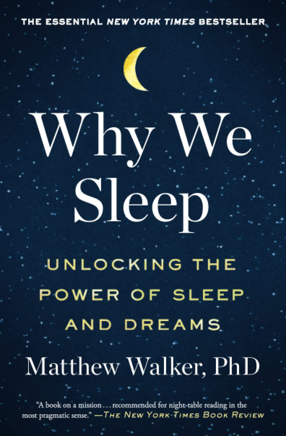 Book Cover titled "Why We Sleep" with a starry night background.