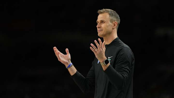 Duke Blue Devils head coach Jon Scheyer reacts after a play against the Houston Cougars.